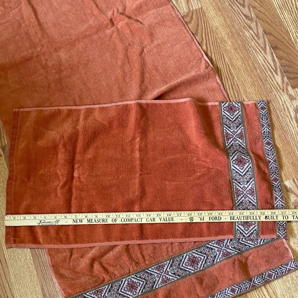 Vintage Martex Orange Tapestry Patterned Bath and Hand Towel